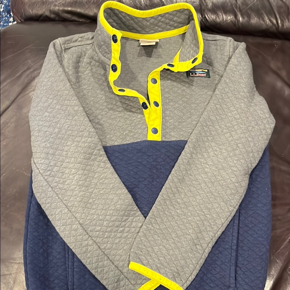 L.L. Bean Gray and Blue Pullover with Yellow Accents